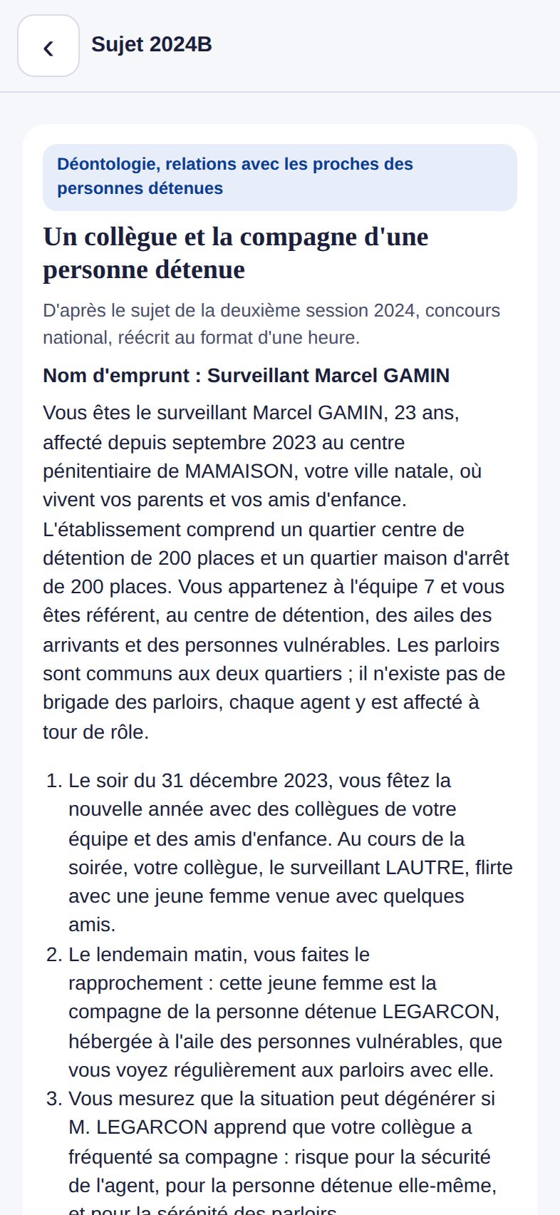 Un sujet de compte rendu des sessions précédentes
