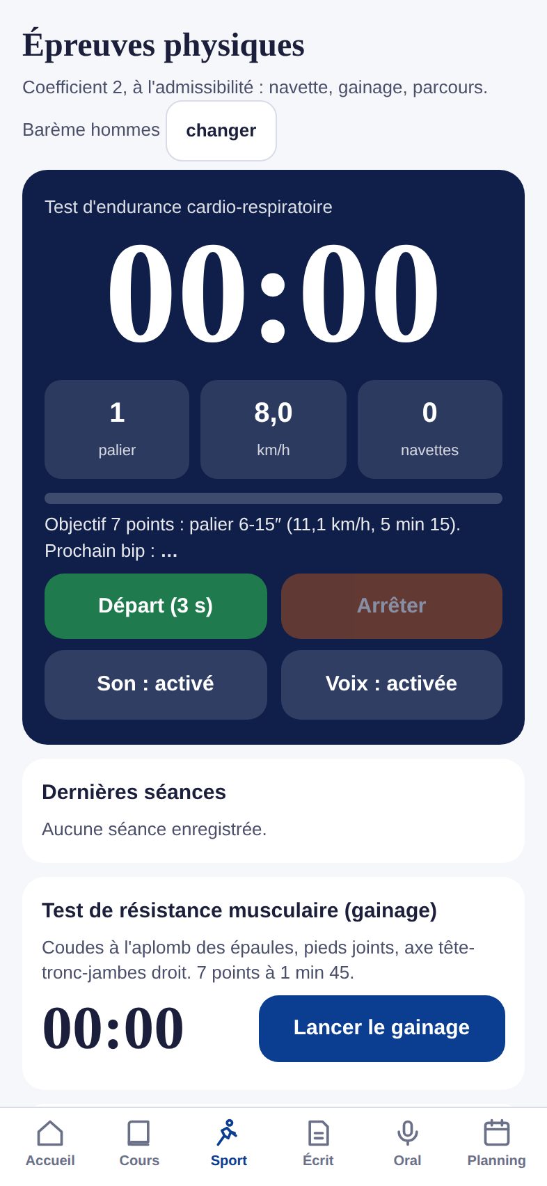 Le chronomètre de la navette, avec le barème officiel